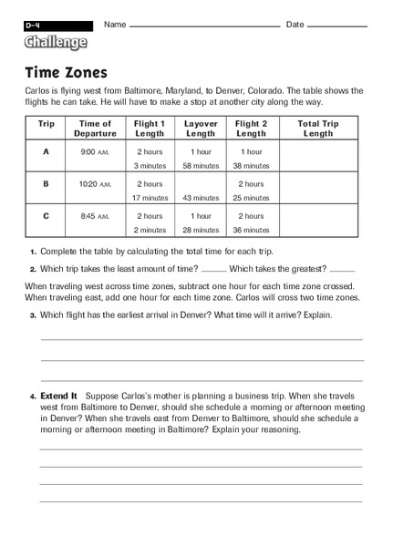 Time Zones Worksheet