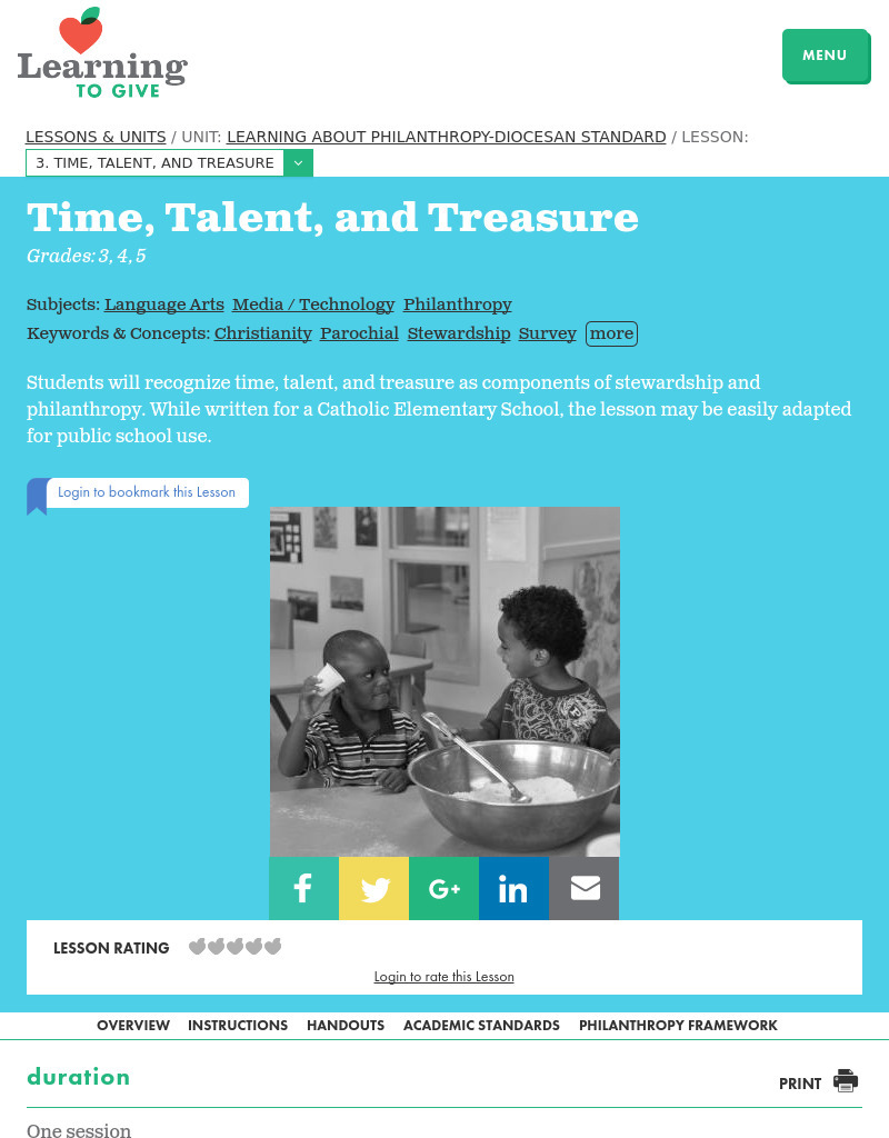 Time, Talent, and Treasure Lesson Plan