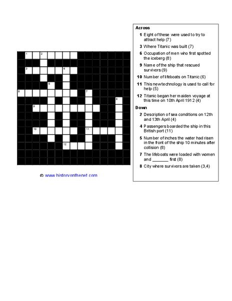 Titanic Crossword Worksheet