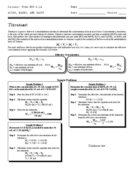Titration Worksheet