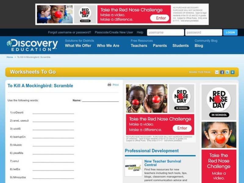 TKM Scramble Worksheet