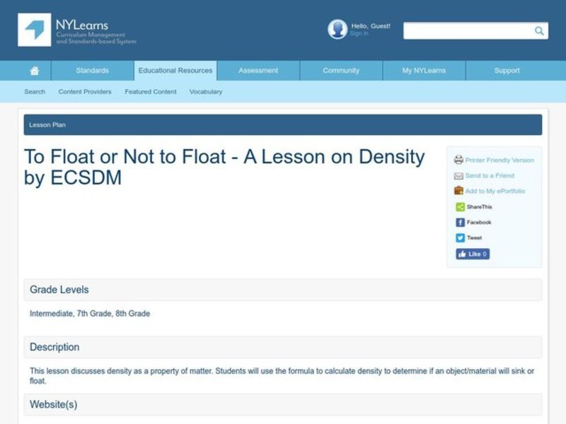 To Float or Not to Float - A Lesson on Density Lesson Plan