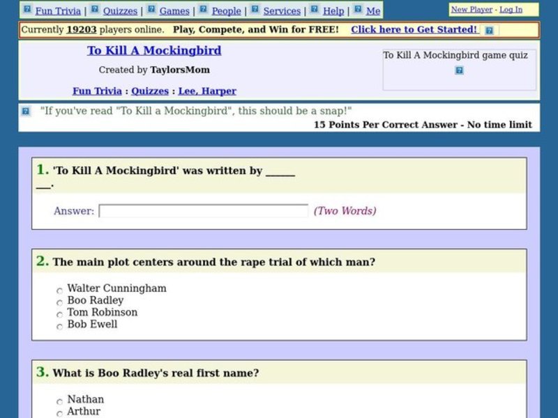 To Kill a Mockingbird: Fun Trivia Quiz  Interactive