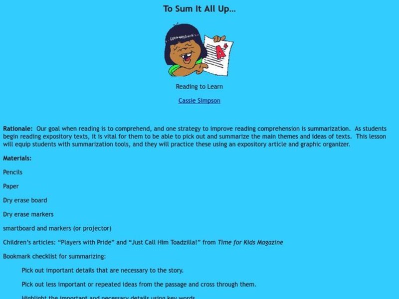 To Sum It All Up... Lesson Plan