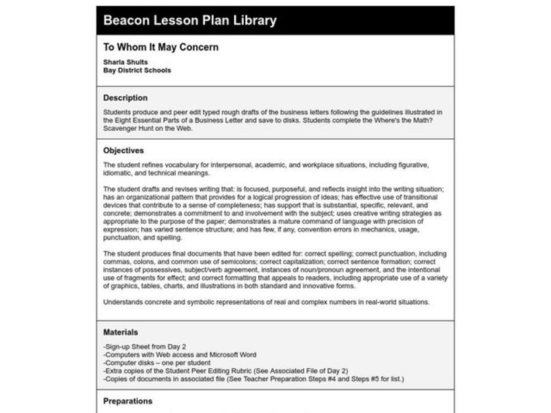 To Whom It May Concern Lesson Plan