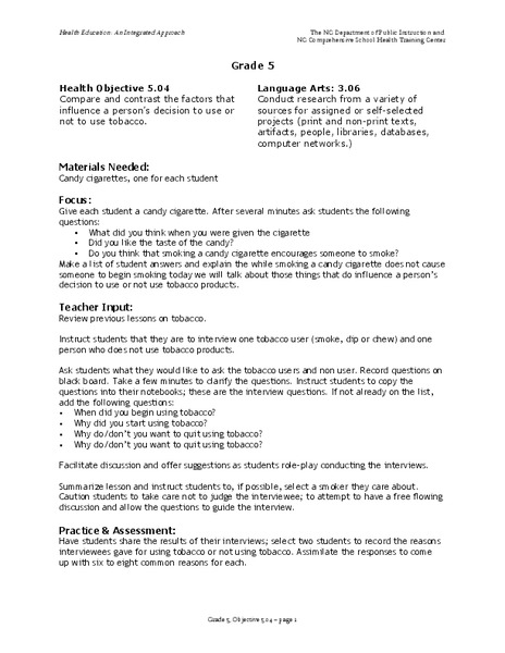 Tobacco Lesson Plan