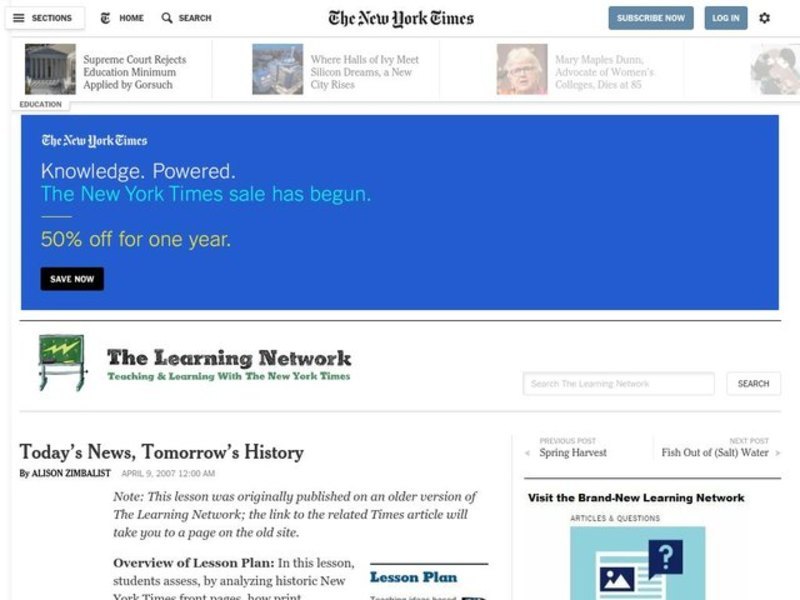 Today's News, Tomorrow's History Lesson Plan