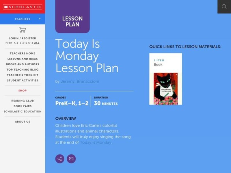 Today is Monday Lesson Plan Lesson Plan