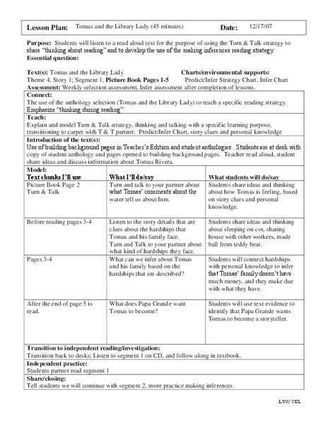 Tomas and the Library Lady Lesson Plan