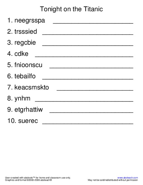 Tonight on the Titanic Worksheet