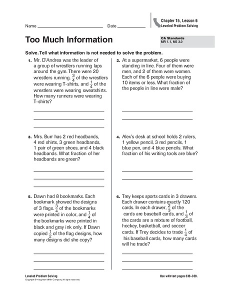 Too Much Information Worksheet