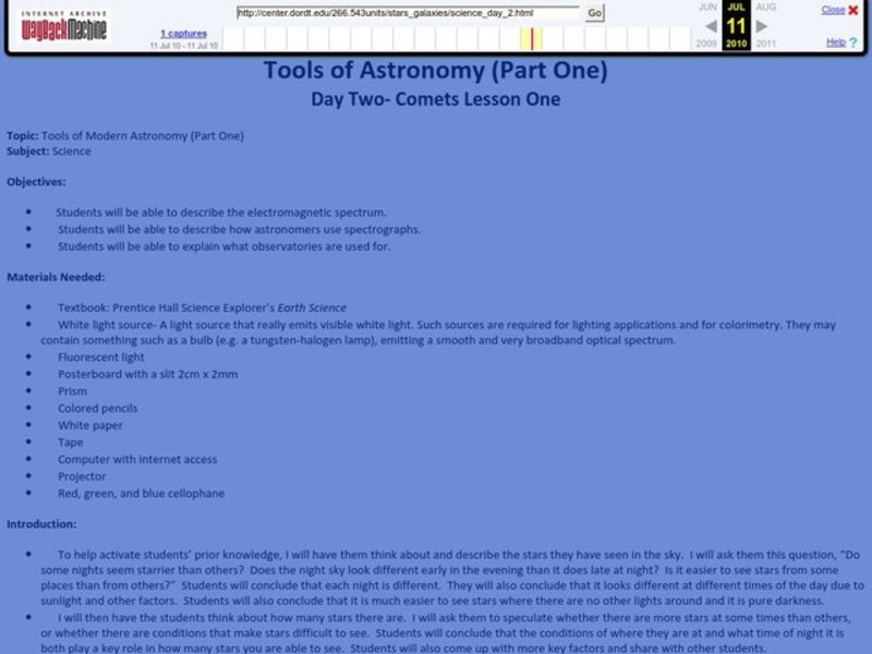 Tools of Modern Astronomy Lesson Plan