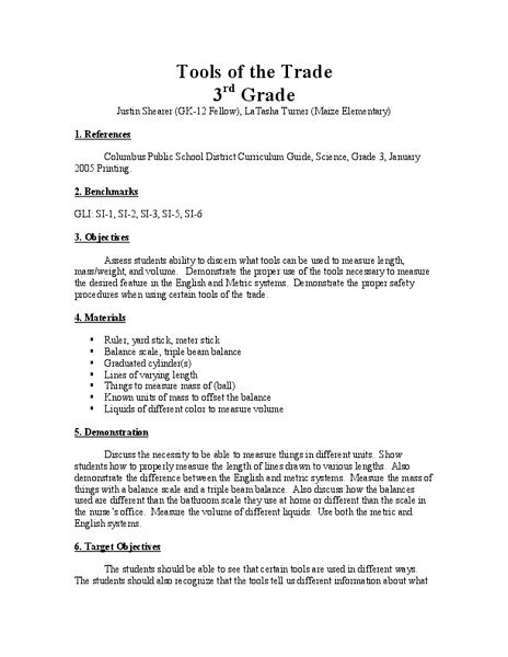 Tools of the Trade Lesson Plan