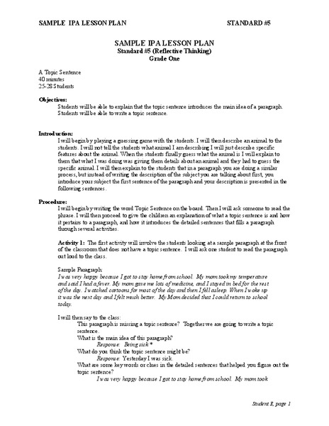 Topic Sentence Lesson Plan
