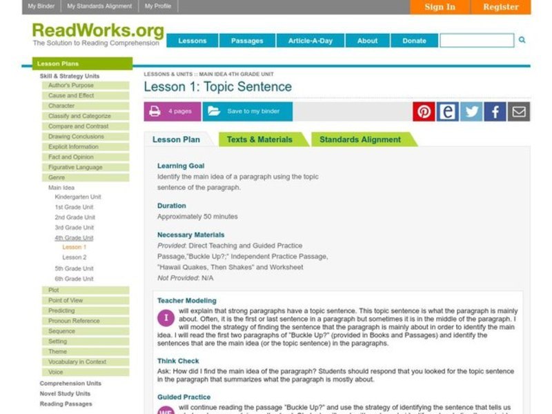 Topic Sentence Lesson Plan