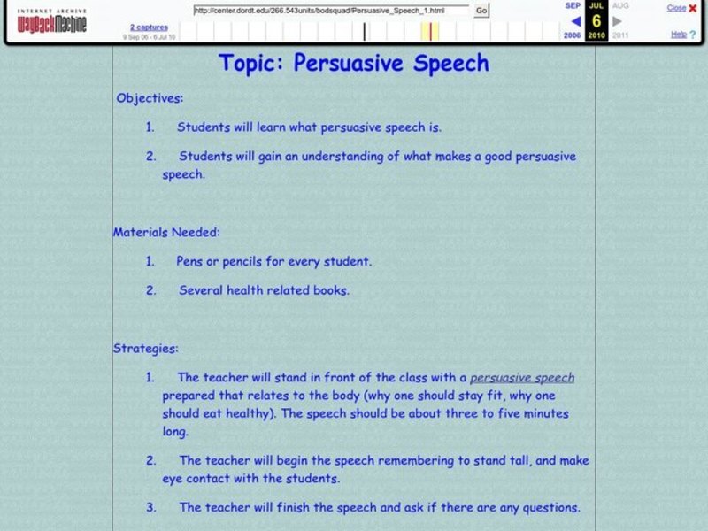 Topic: Persuasive Speech Lesson Plan