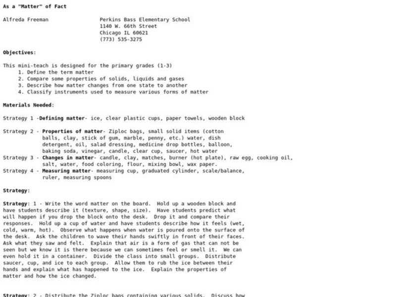 As a Matter of Fact Lesson Plan