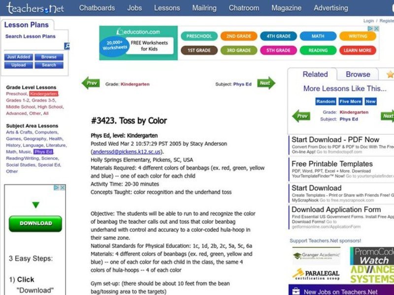 Toss by Color Lesson Plan