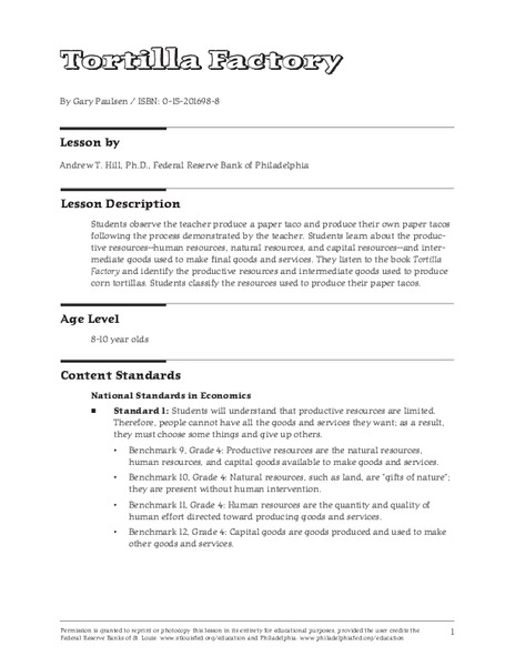 Tortilla Factory Lesson Plan