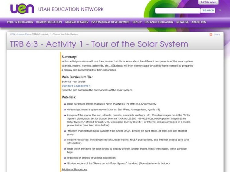 Tour of the Solar System Lesson Plan