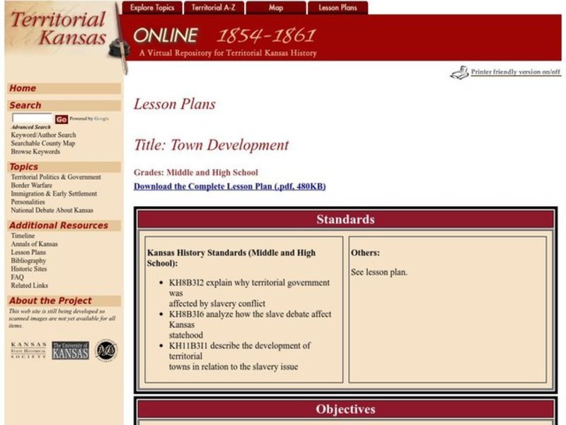 Town Development Lesson Plan