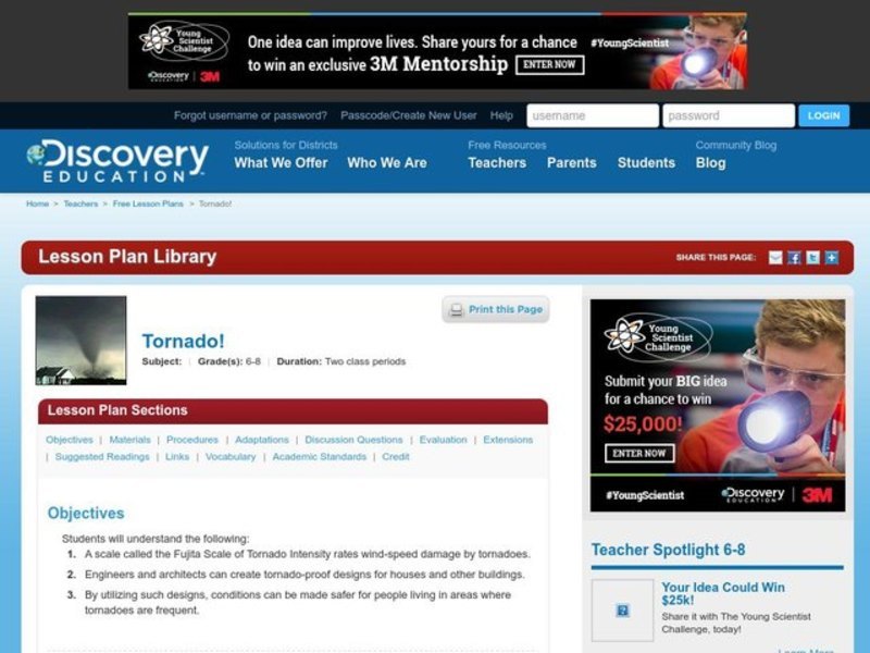 Tornado! Lesson Plan