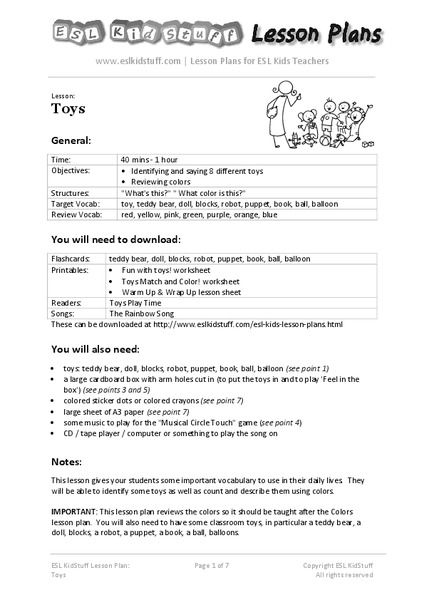 Toys Lesson Plan