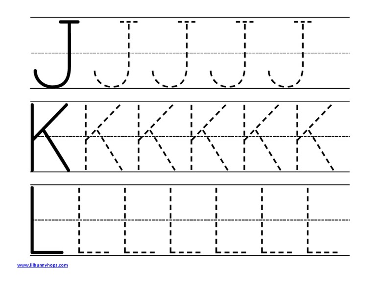 Tracing Letters: J, K, L Worksheet