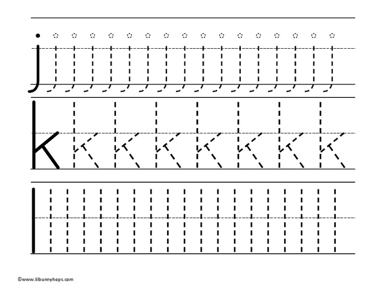 Tracing Letters: j, k, l Worksheet