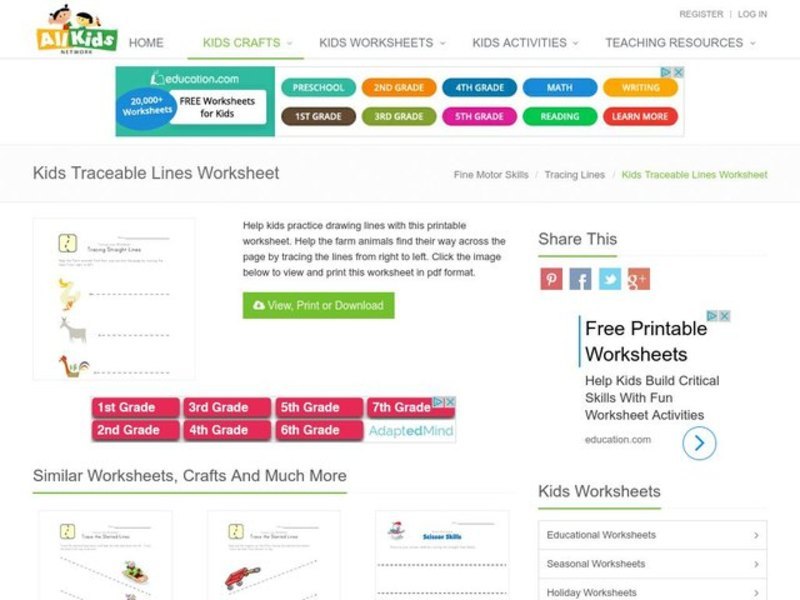 Tracing Lines Worksheet: Tracing Straight Lines Worksheet