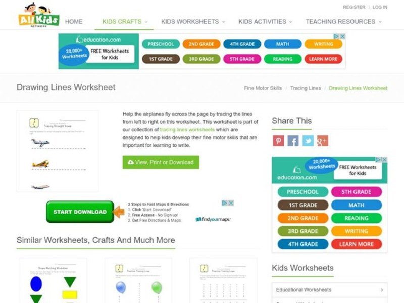 Tracing Lines Worksheet: Tracing Straight Lines Worksheet