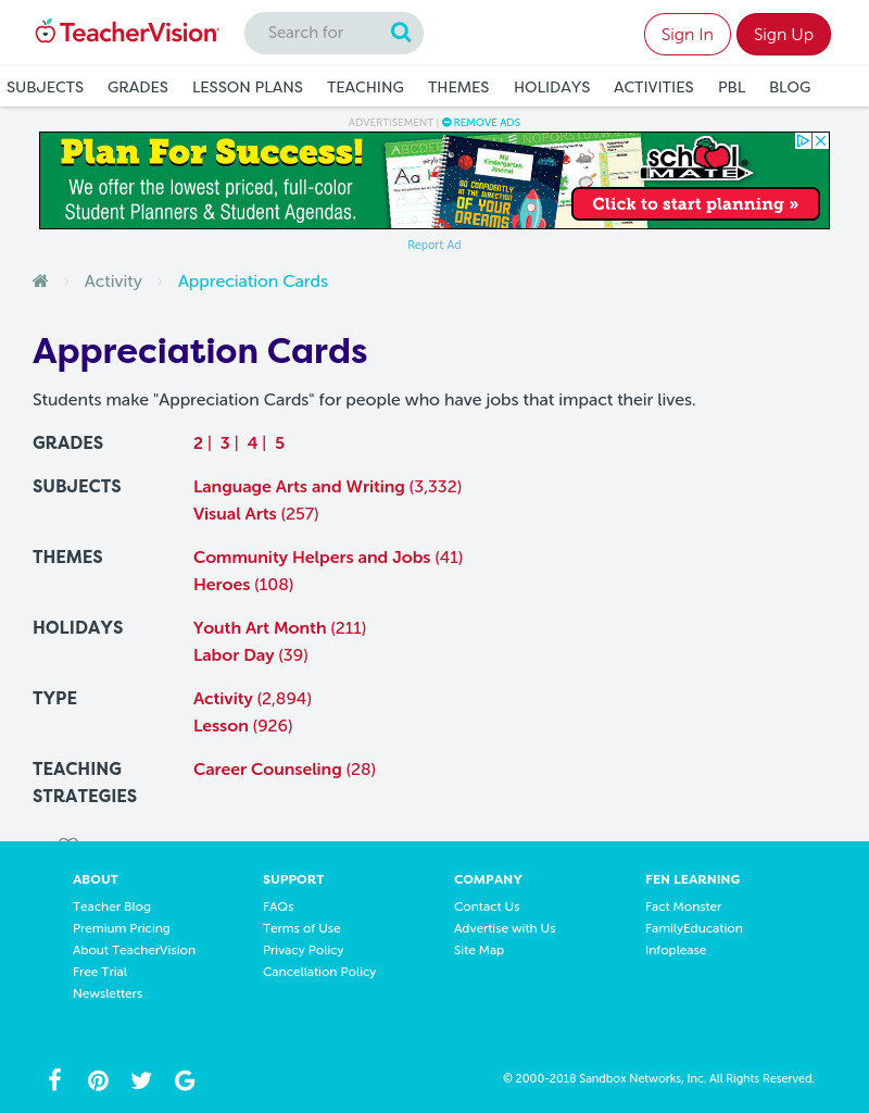 Appreciation Cards Lesson Plan