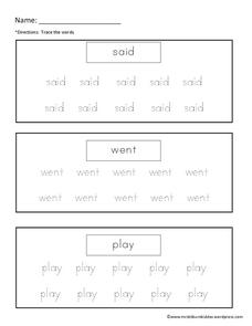 Tracing Sight Words Worksheet