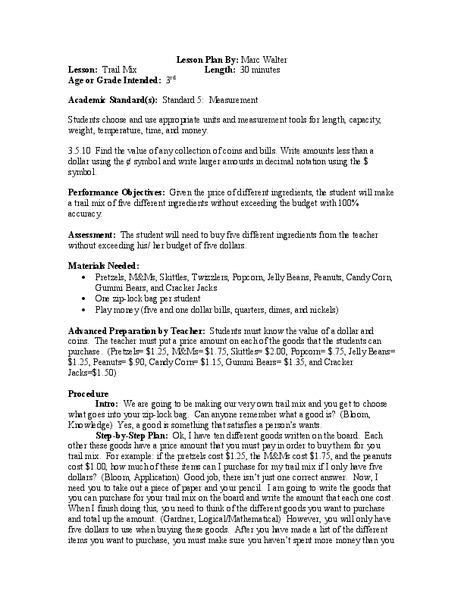 Trail Mix Lesson Plan