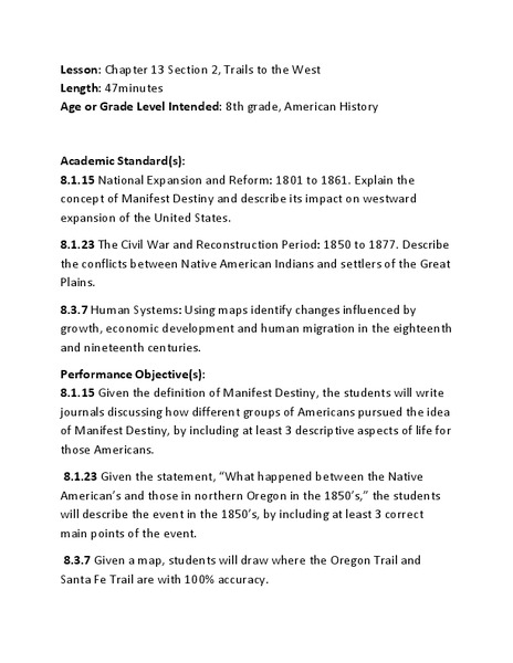Trails to the West Lesson Plan