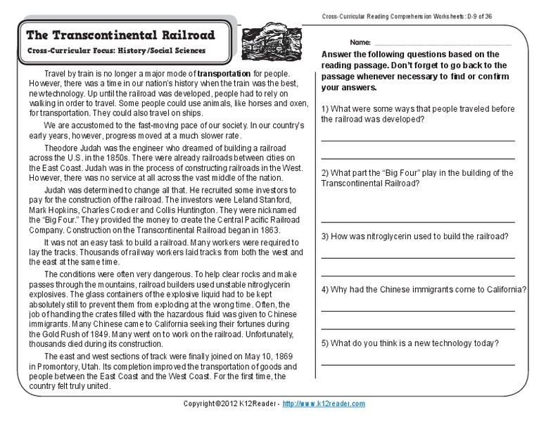 Transcontinental Railroad Worksheet