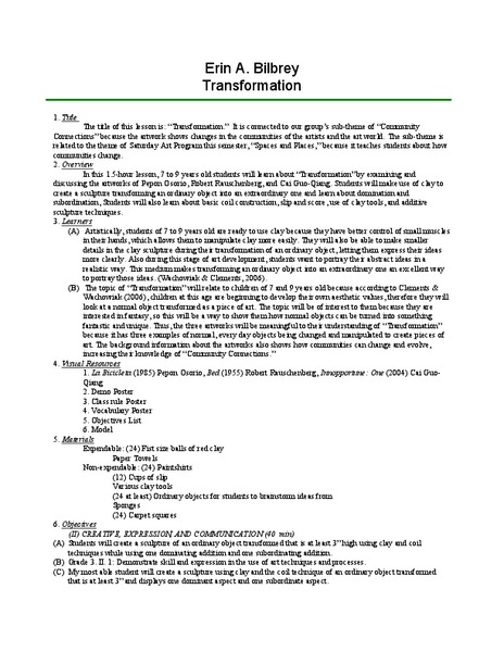 Transformation Lesson Plan