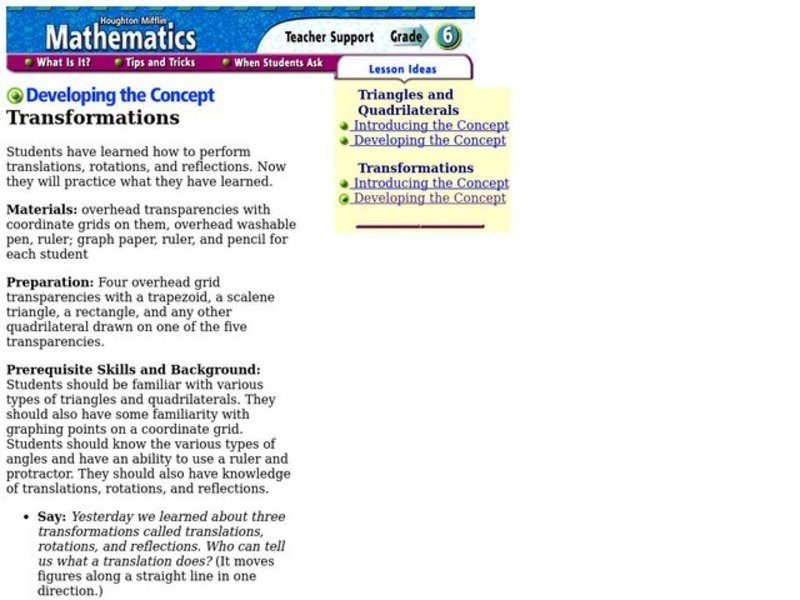 Transformations Lesson Plan