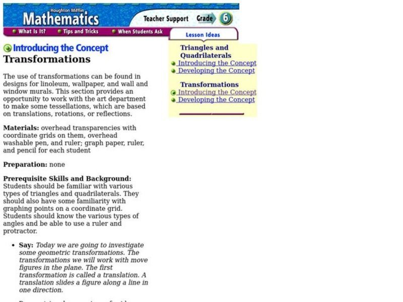 Transformations Lesson Plan