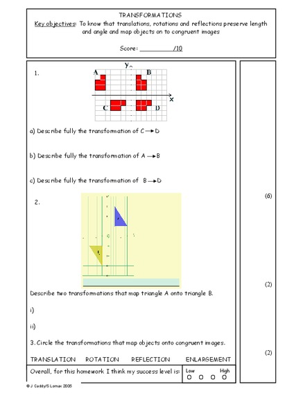 Transformations Worksheet Worksheet