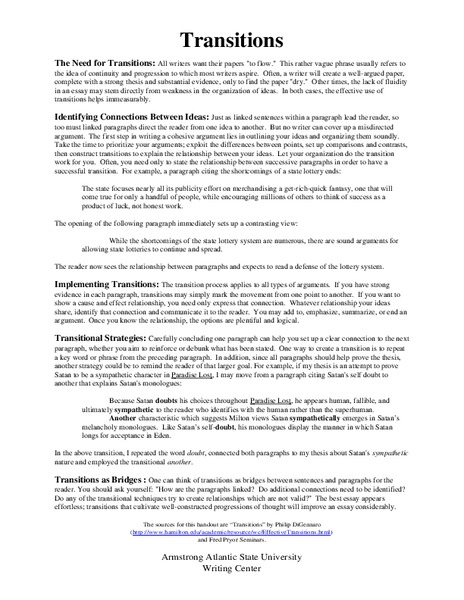 Transitions Worksheet