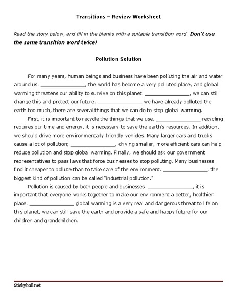 Transitions – Review Worksheet Worksheet