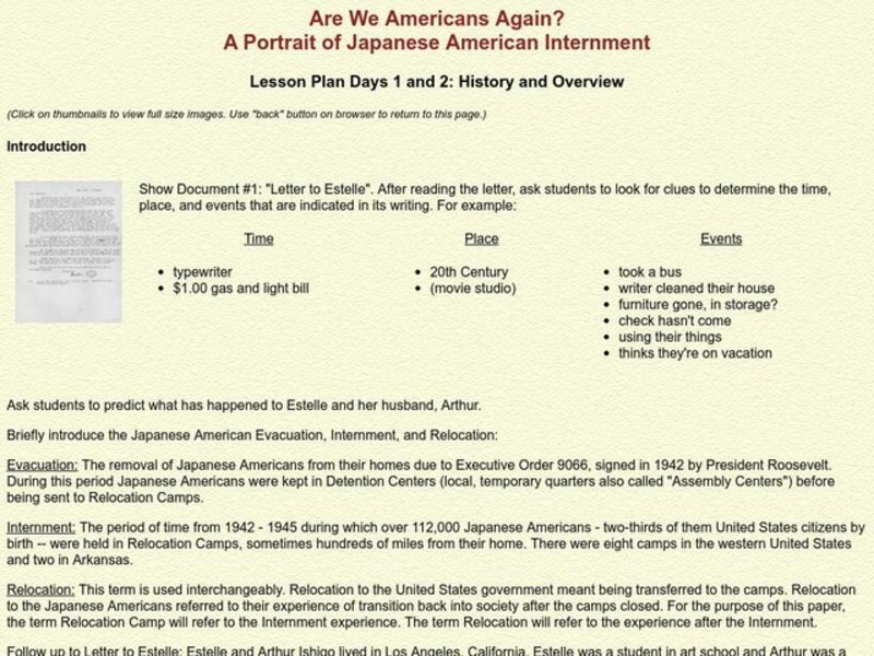 Are We Americans Again?  A Portrait of Japanese American Internment Lesson Plan