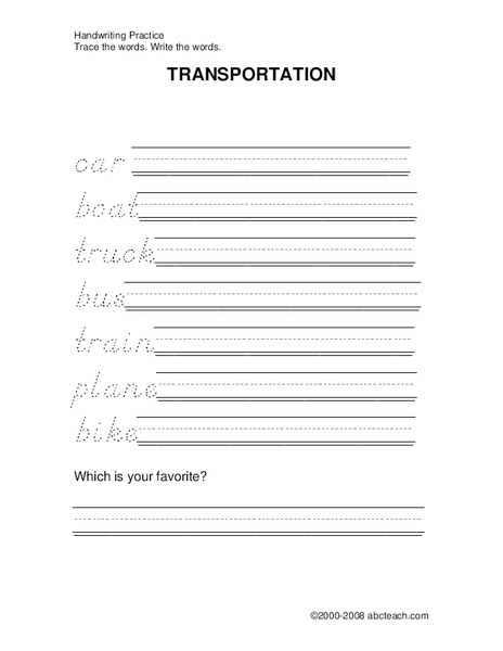 Transportation Worksheet