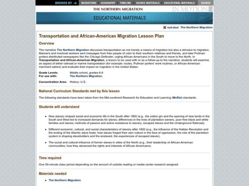 Transportation and African-American Migration Lesson Plan