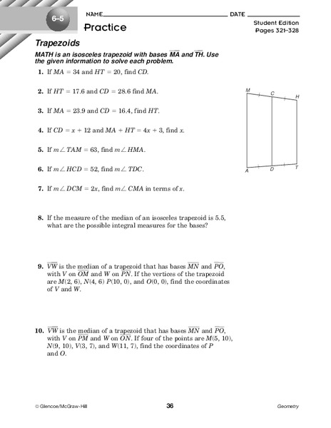 Trapezoids Worksheet