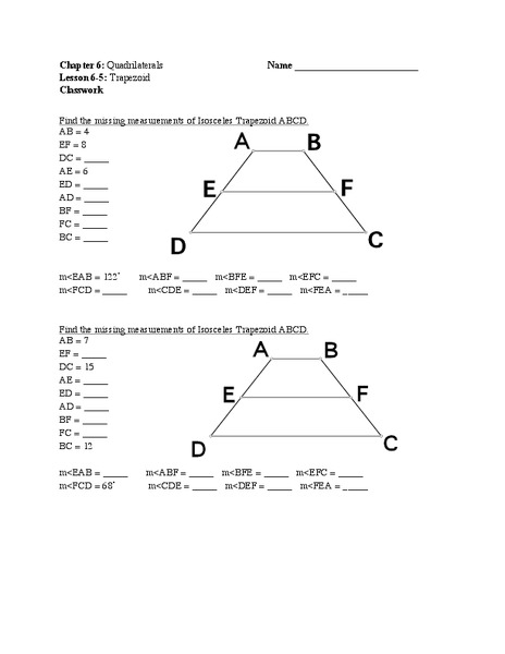 Trapezoids Worksheet
