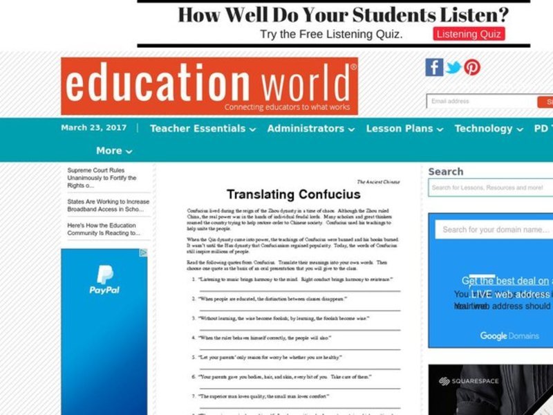 Translating Confucius Lesson Plan