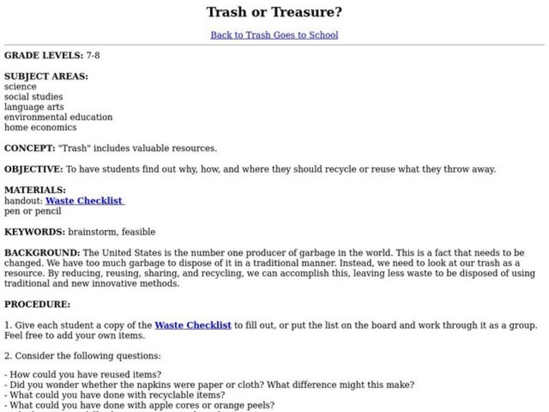 Trash or Treasure? Lesson Plan