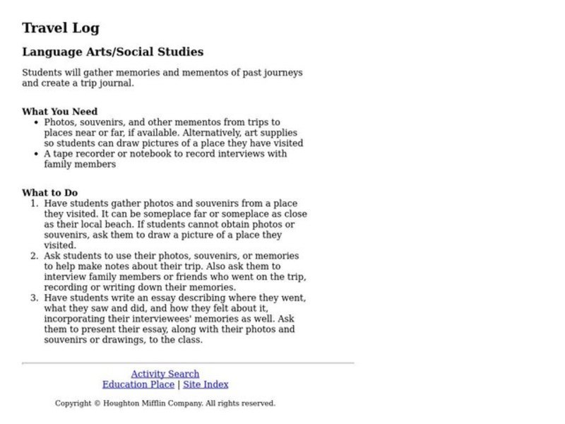 Travel Log Lesson Plan